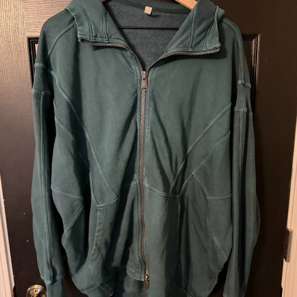 Free People Oversized Sweatshirt Zippered Hoodie Dark Blue Green Small - Picture 1 of 6